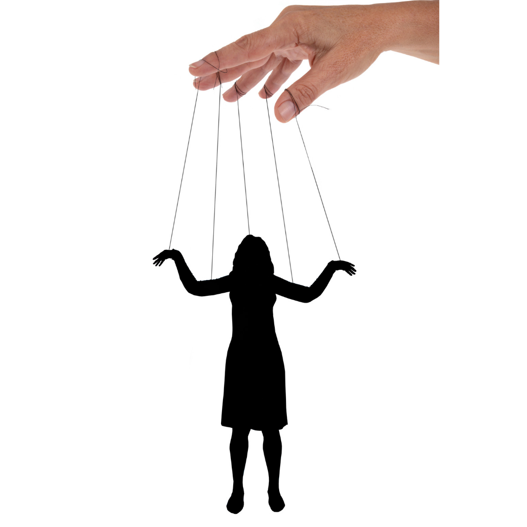 Hand holding the strings of a person as if they were a puppet representing micromanging and how it makes teachers feel.