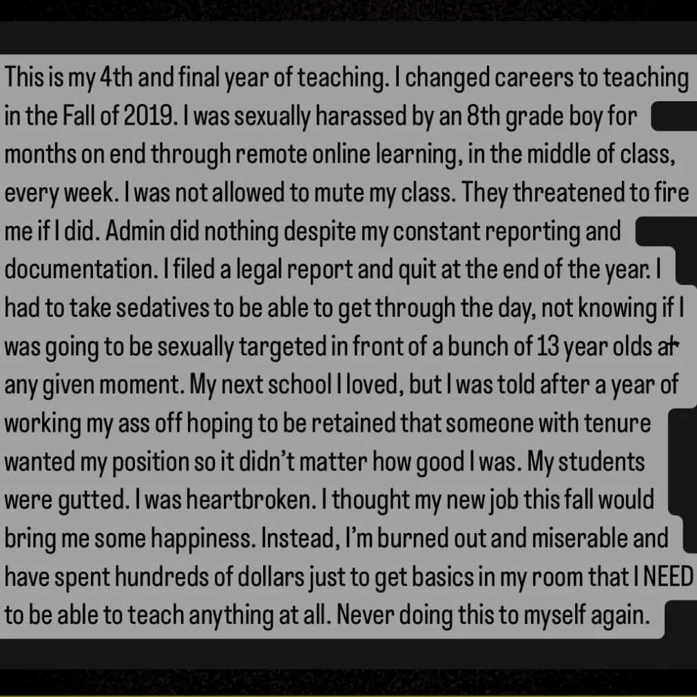 Teacher secret about being sexually harassed by a student.