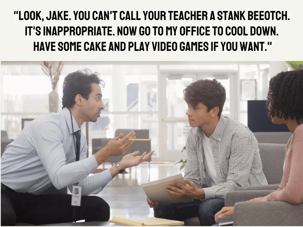 Teacher having a conversation with a student.