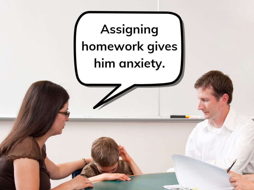 Parent blaming teacher for giving her child anxiety.