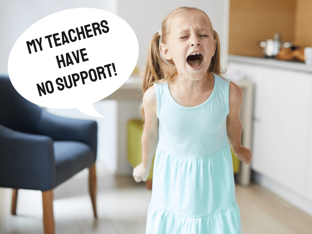 Young girl screaming, 'My teachers have no support!'