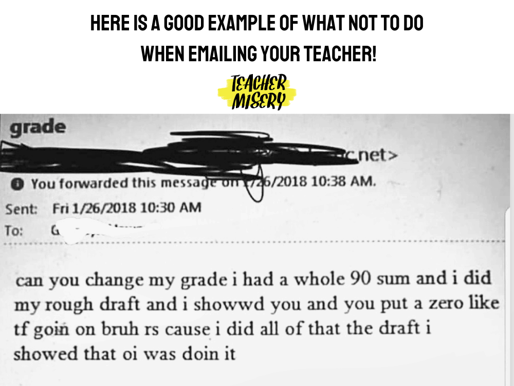 student emails teacher about grade