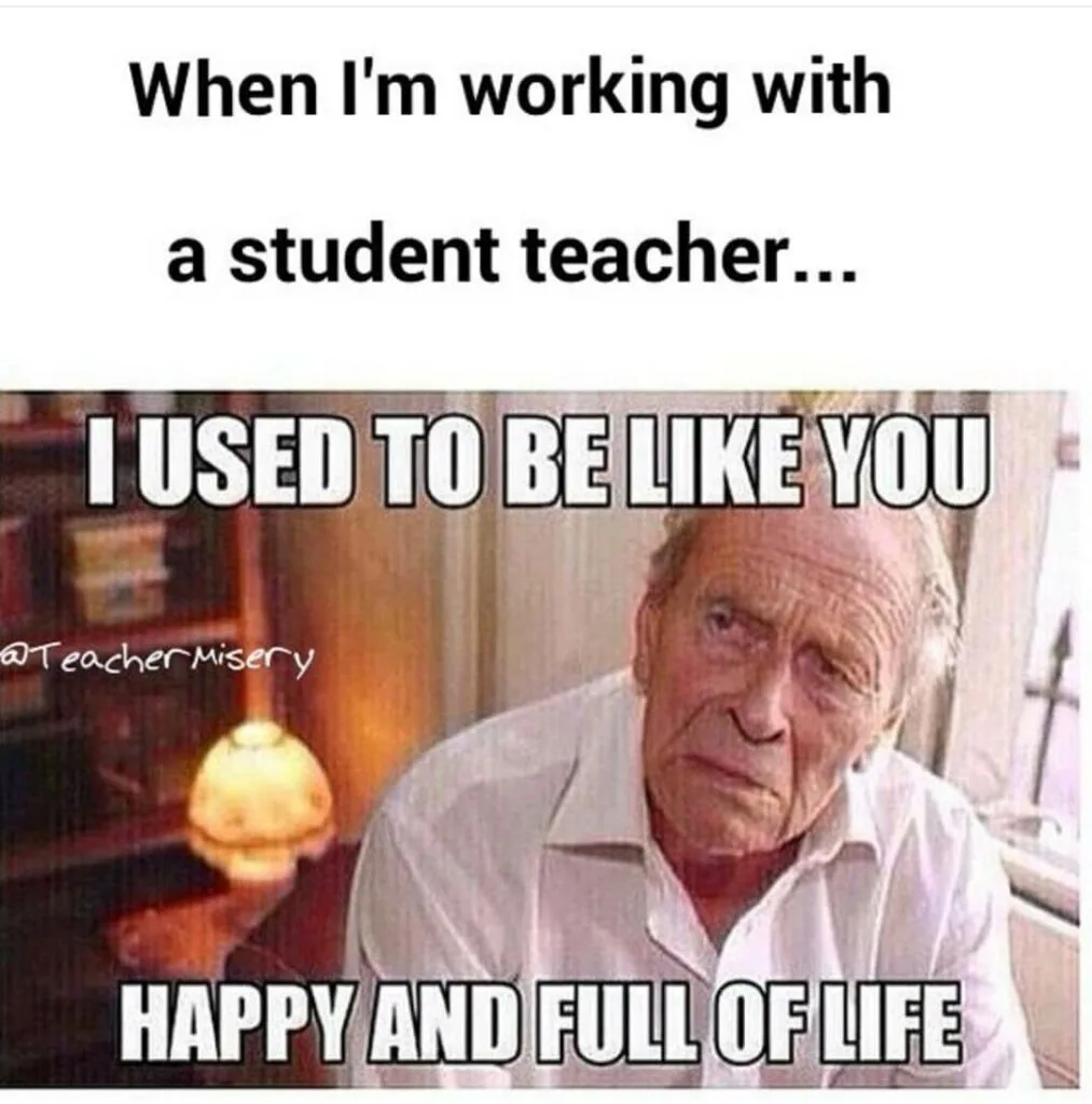 A photo of an old and jaded man signalling the relationship between a seasoned teacher and a fresh student teacher.