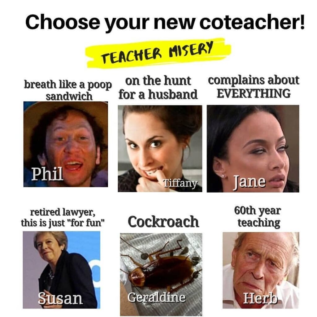 A series of photos displaying funny teacher stereotypes of different types of colleagues you'll meet in the profession.