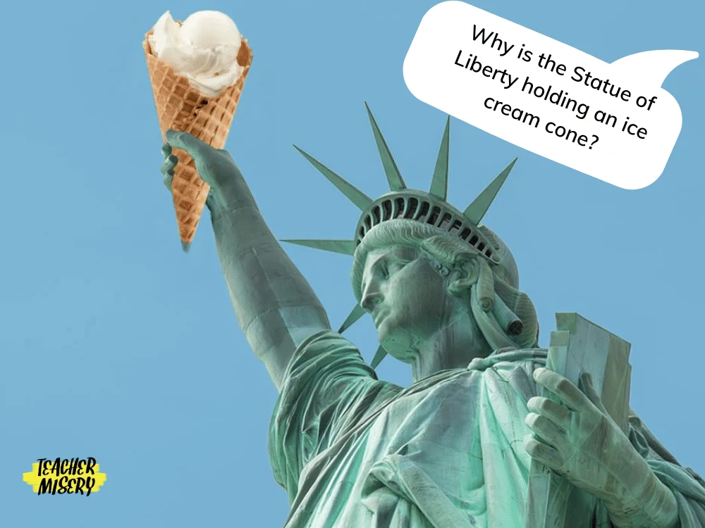 The Statue of Liberty holding an ice-cream cone per the student's response on the exam paper.