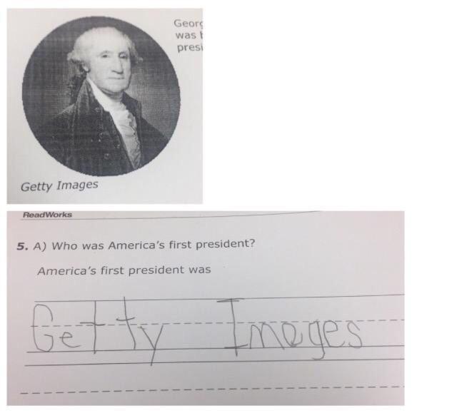 A funny exam answer from a student about the first president of the United States of America.