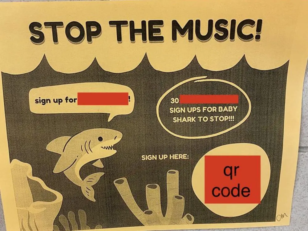 A poster advertising the awful Shark Baby school fundraising event.