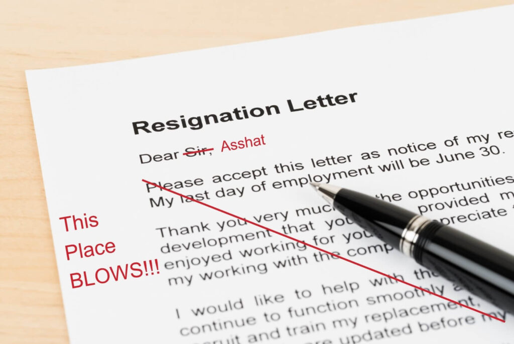 A teacher's resignation letter with questionable corrections made to increase the impoliteness.